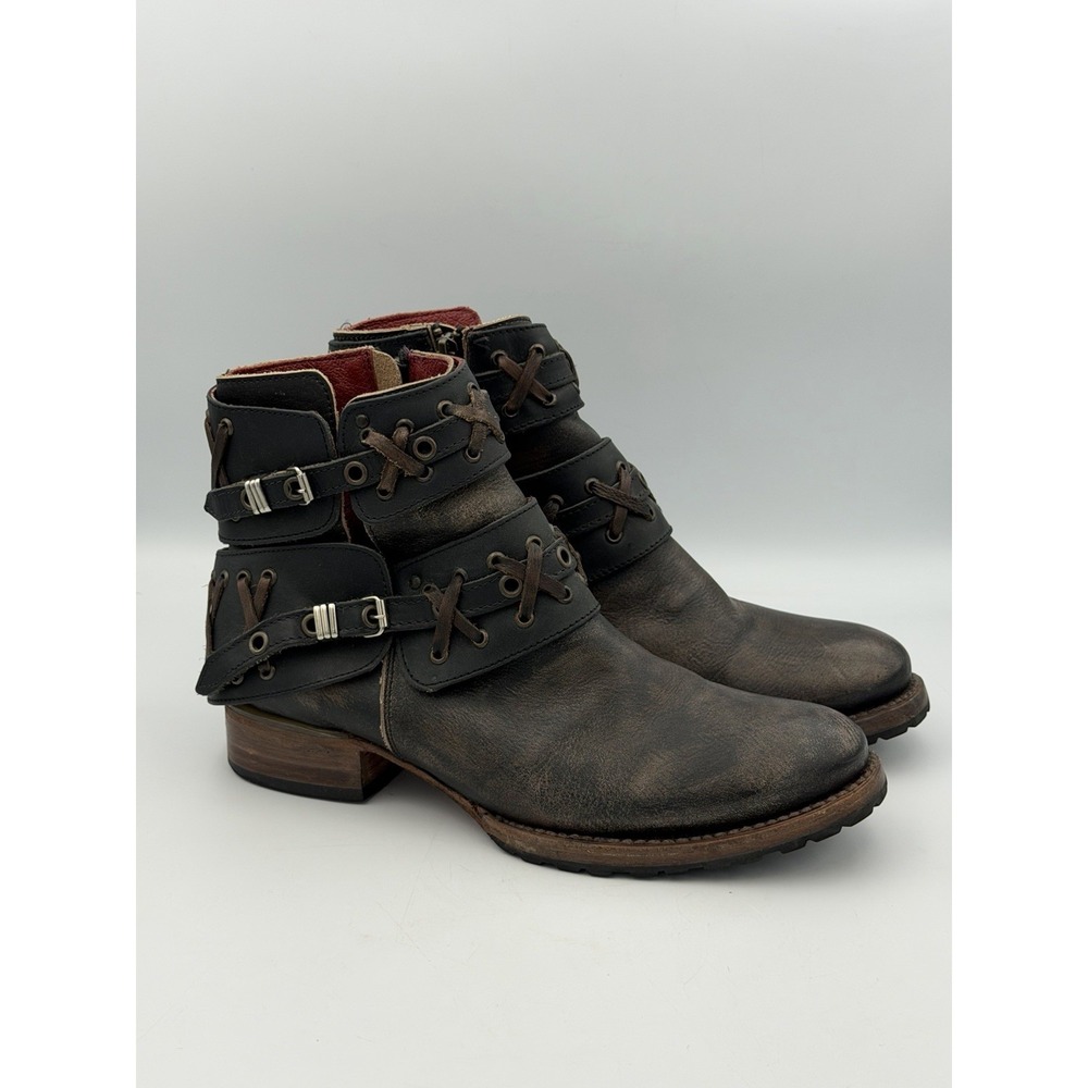 Freebird Dublin Leather Harness Moto Ankle Boots Brown Womens Size 10